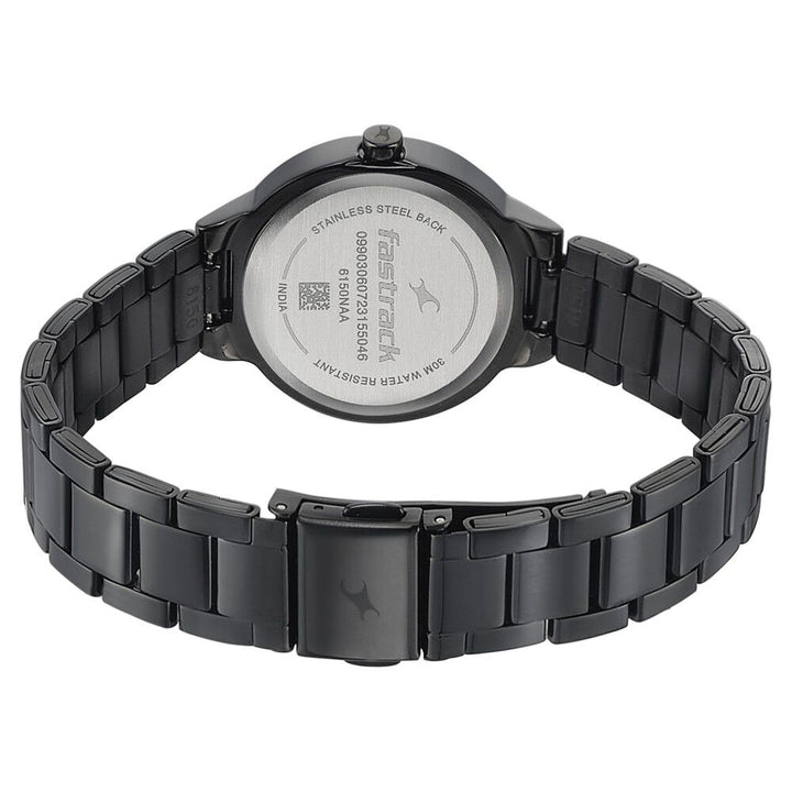 Fastrack Pulse Quartz Analog Black Dial Stainless Steel Strap Watch for Girls 6150NM01