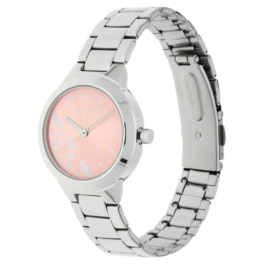 Fastrack Quartz Analog Pink Dial Stainless Steel Strap Watch for Girls NS6150SM04