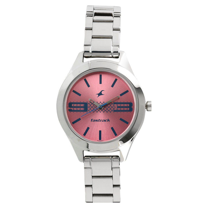 Fastrack Quartz Analog Pink Dial Stainless Steel Strap Watch for Girls NP6153SM02