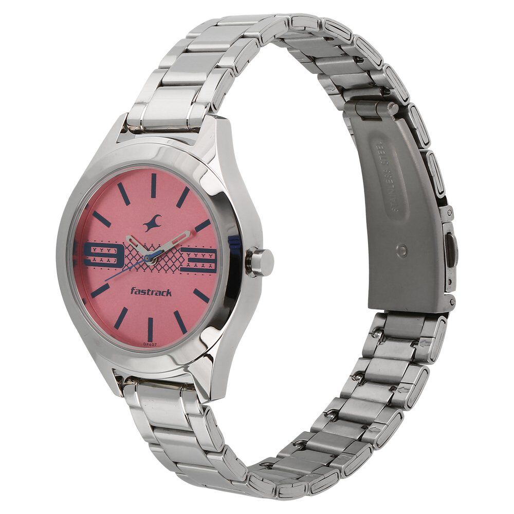 Fastrack Quartz Analog Pink Dial Stainless Steel Strap Watch for Girls NP6153SM02