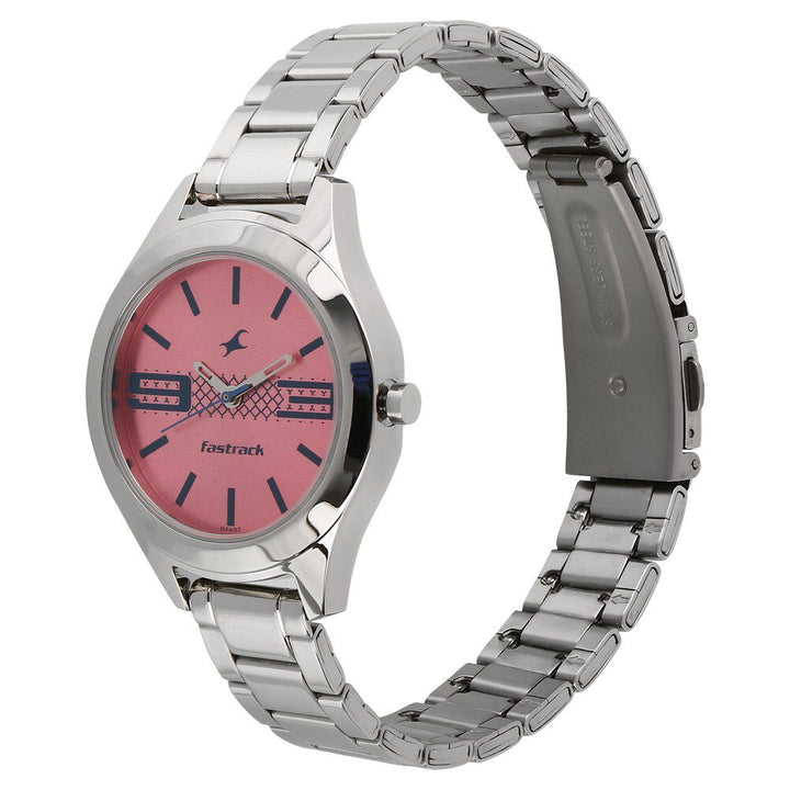Fastrack Quartz Analog Pink Dial Stainless Steel Strap Watch for Girls NP6153SM02
