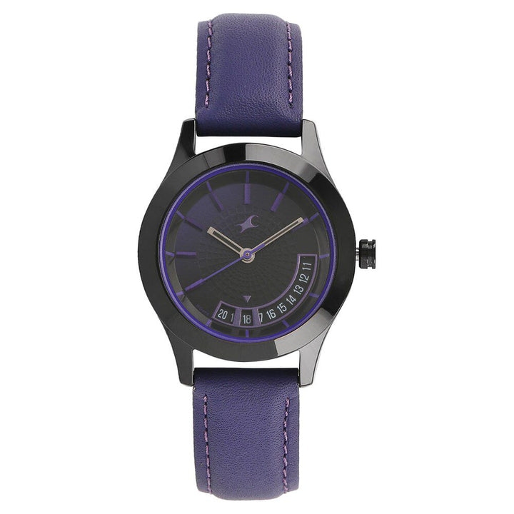 Fastrack All Nighters Quartz Analog Purple Dial Leather Strap Watch for Girls NP6165NL01
