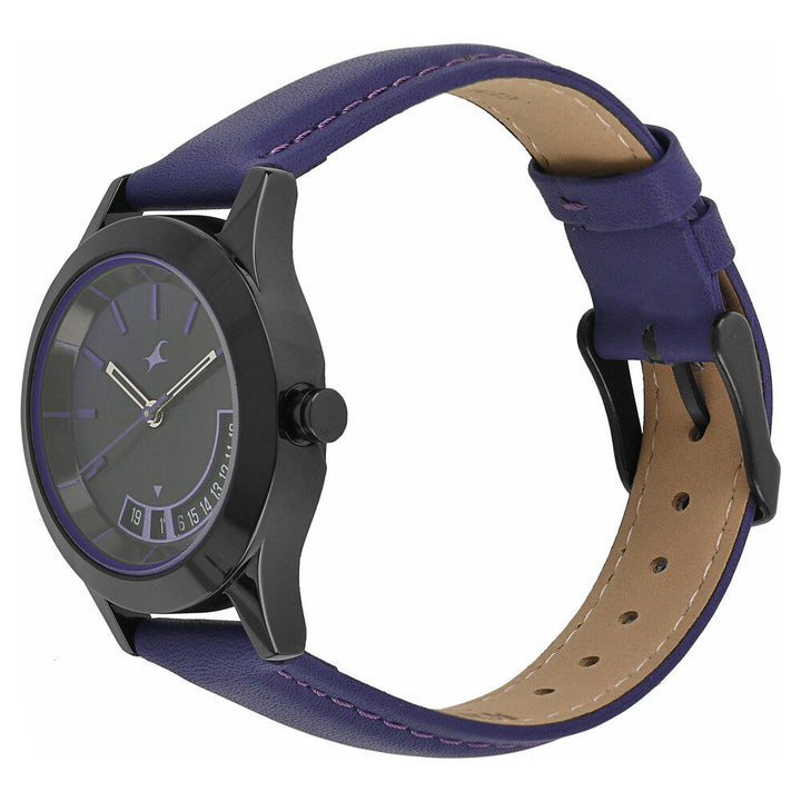 Fastrack All Nighters Quartz Analog Purple Dial Leather Strap Watch for Girls NP6165NL01
