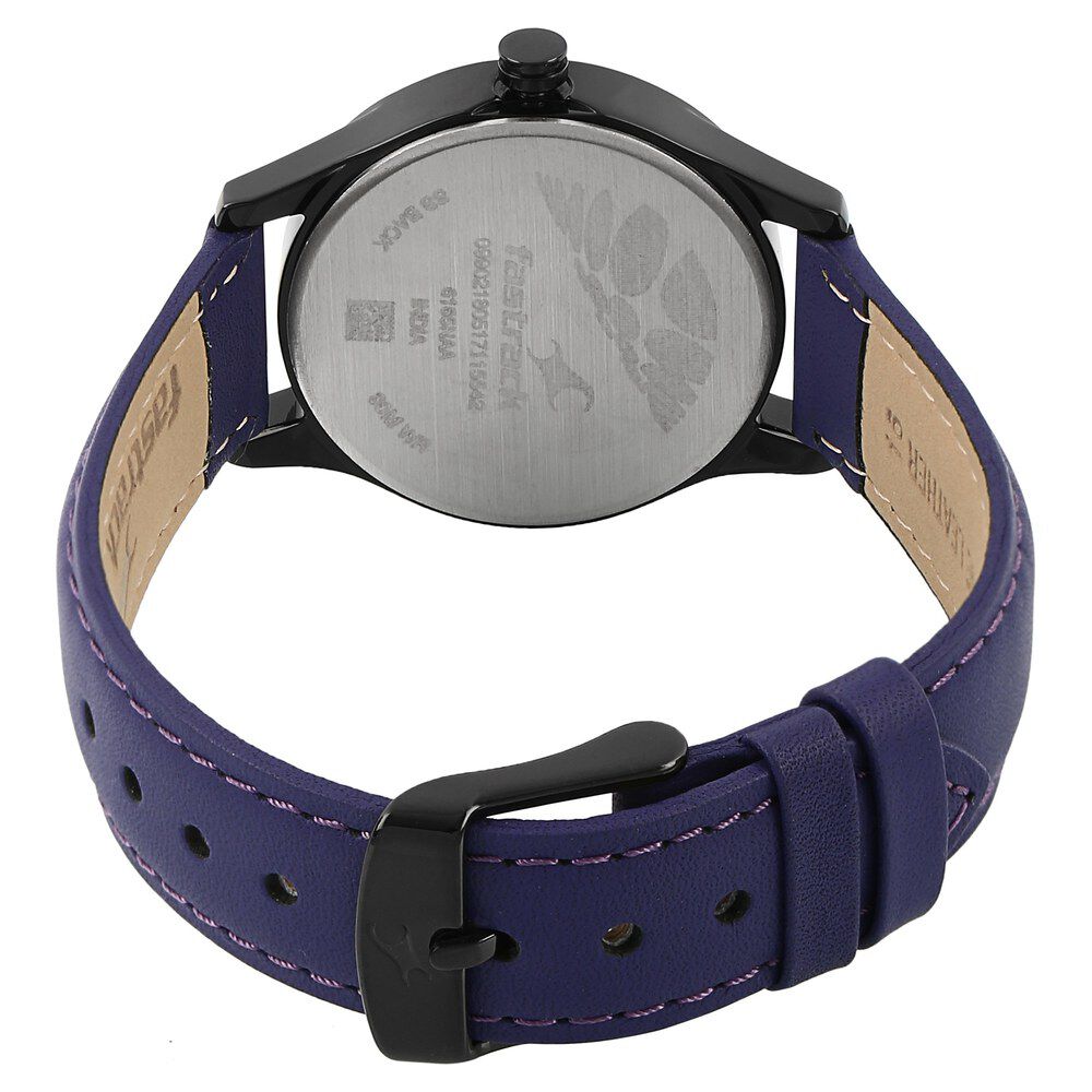 Fastrack All Nighters Quartz Analog Purple Dial Leather Strap Watch for Girls NP6165NL01