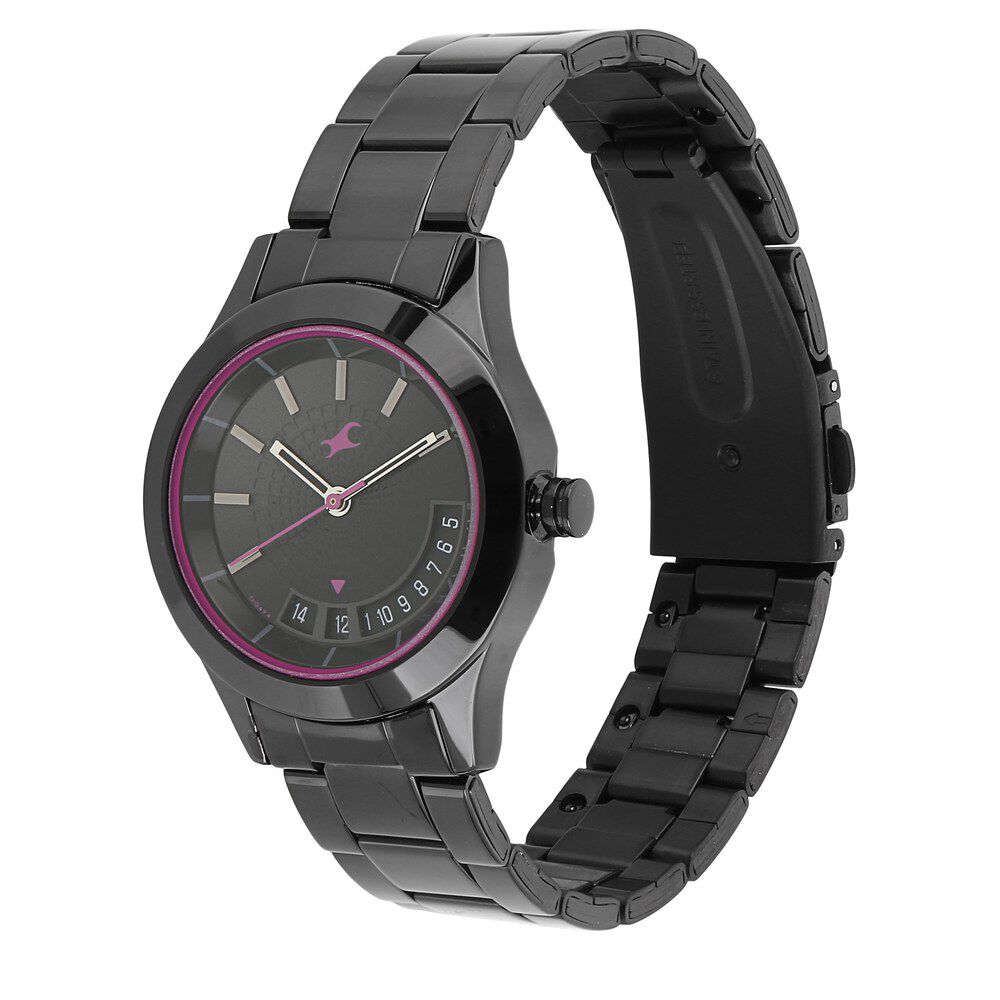 Fastrack All Nighters Quartz Analog Black Dial Metal Strap Watch for Girls NS6165NM01