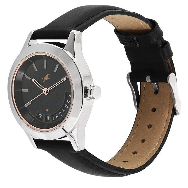 Fastrack All Nighters Quartz Analog Black Dial Leather Strap Watch for Girls NP6165SL01