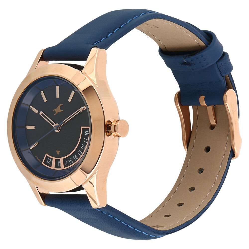 Fastrack All Nighters Quartz Analog with Date Blue Dial Leather Strap Watch for Girls NP6165WL01