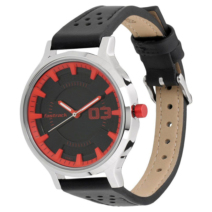 Fastrack Loopholes Quartz Analog Black Dial Leather Strap Watch for Girls 6166SL02