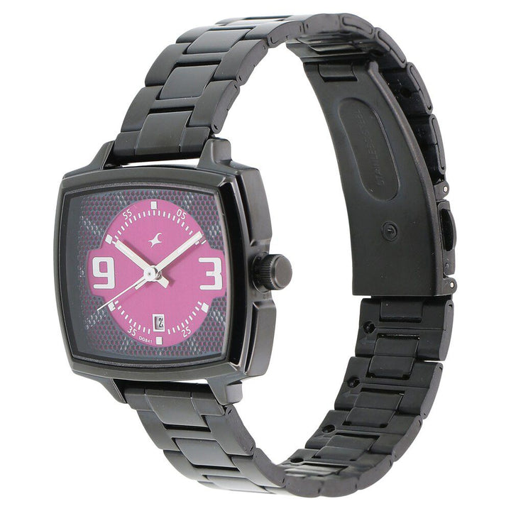 Fastrack Loopholes Quartz Analog with Date Pink Dial Stainless Steel Strap Watch for Girls 6167NM01