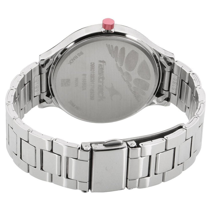 Fastrack Loopholes Quartz Analog with Date White Dial Stainless Steel Strap Watch for Girls 6168SM02