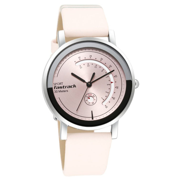 Fastrack Wear Your Look Quartz Analog with Day and Date Pink Dial Leather Strap Watch for Girls NS6172SL03