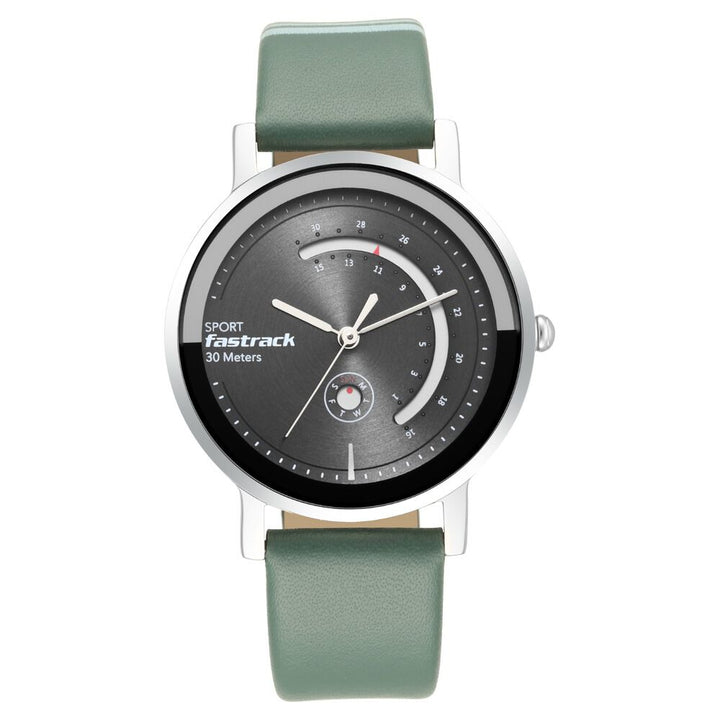 Fastrack Wear Your Look Quartz Analog with Day and Date Grey Dial Leather Strap Watch for Girls NS6172SL04