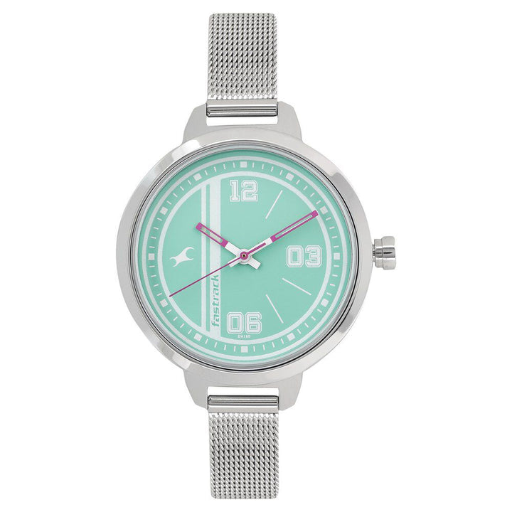 Fastrack Varsity Quartz Analog Green Dial Stainless Steel Strap Watch for Girls NL6174SM01