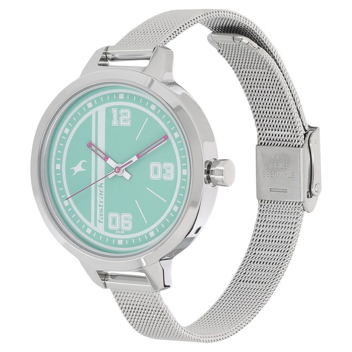 Fastrack Varsity Quartz Analog Green Dial Stainless Steel Strap Watch for Girls NL6174SM01