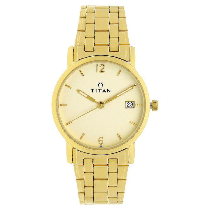 Titan Champagne Dial Analog with Date Stainless Steel Strap watch for Men-NF617YM22