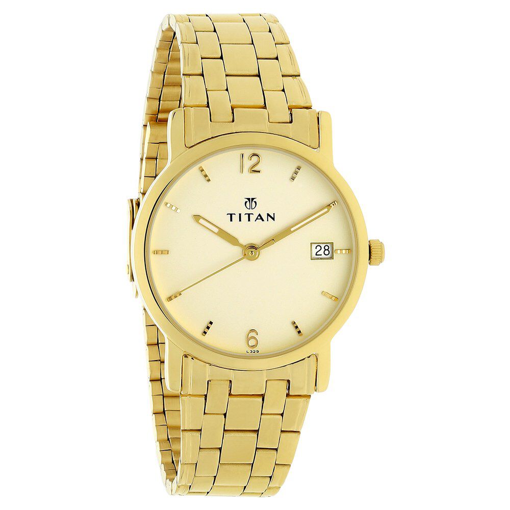 Titan Champagne Dial Analog with Date Stainless Steel Strap watch for Men-NF617YM22