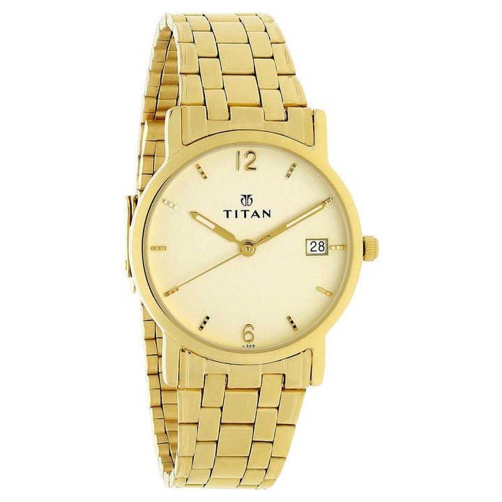 Titan Champagne Dial Analog with Date Stainless Steel Strap watch for Men-NF617YM22