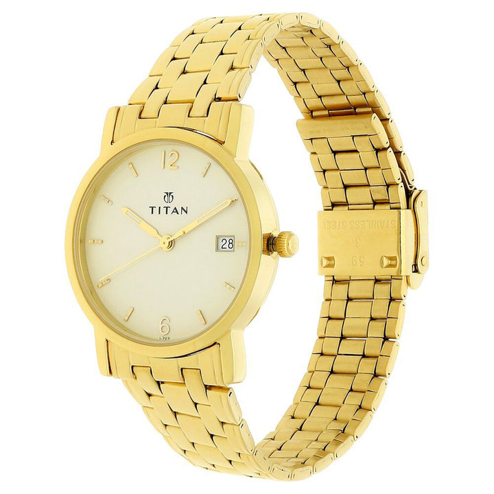 Titan Champagne Dial Analog with Date Stainless Steel Strap watch for Men-NF617YM22