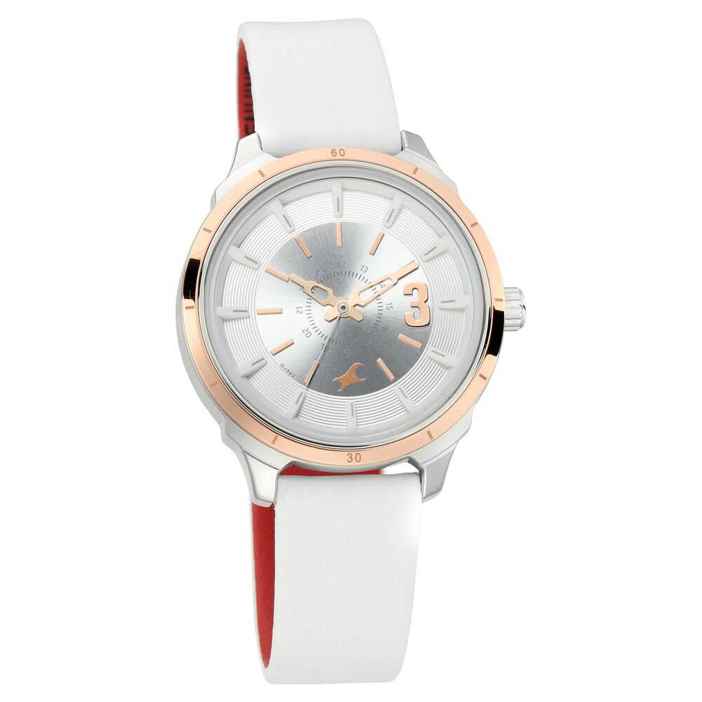 Fastrack All Nighters Quartz Analog White Dial Leather Strap Watch for Girls NP6187KL01
