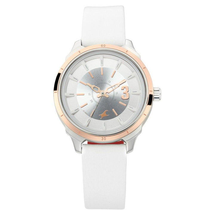 Fastrack All Nighters Quartz Analog White Dial Leather Strap Watch for Girls NP6187KL01