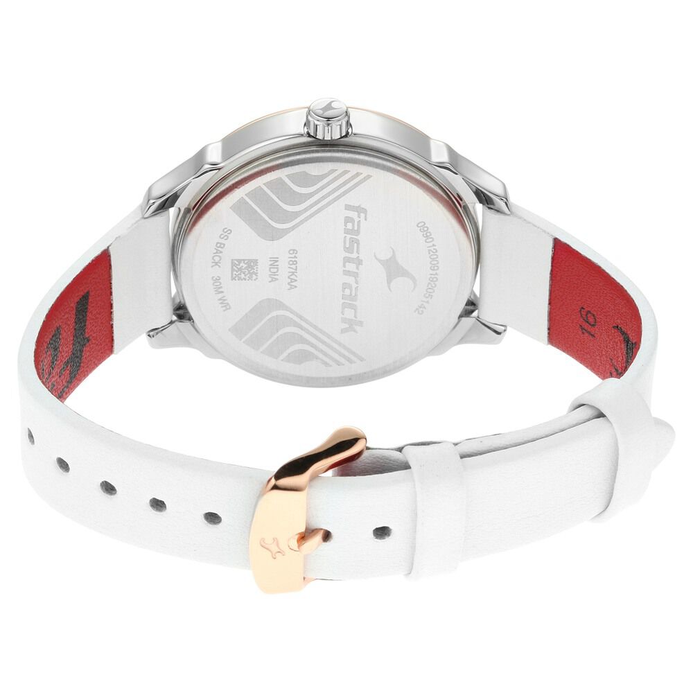 Fastrack All Nighters Quartz Analog White Dial Leather Strap Watch for Girls NP6187KL01