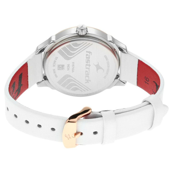 Fastrack All Nighters Quartz Analog White Dial Leather Strap Watch for Girls NP6187KL01