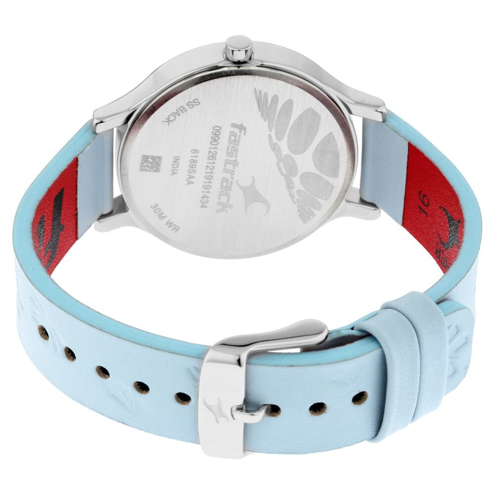 Fastrack I Love Me Quartz Analog Blue Dial Leather Strap Watch for Girls NS6189SL02