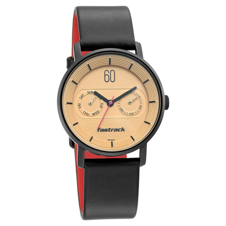 Fastrack Quartz Analog with Day and Date Beige Dial Leather Strap Watch for Girls NP6198NL01
