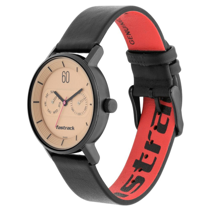 Fastrack Quartz Analog with Day and Date Beige Dial Leather Strap Watch for Girls NP6198NL01