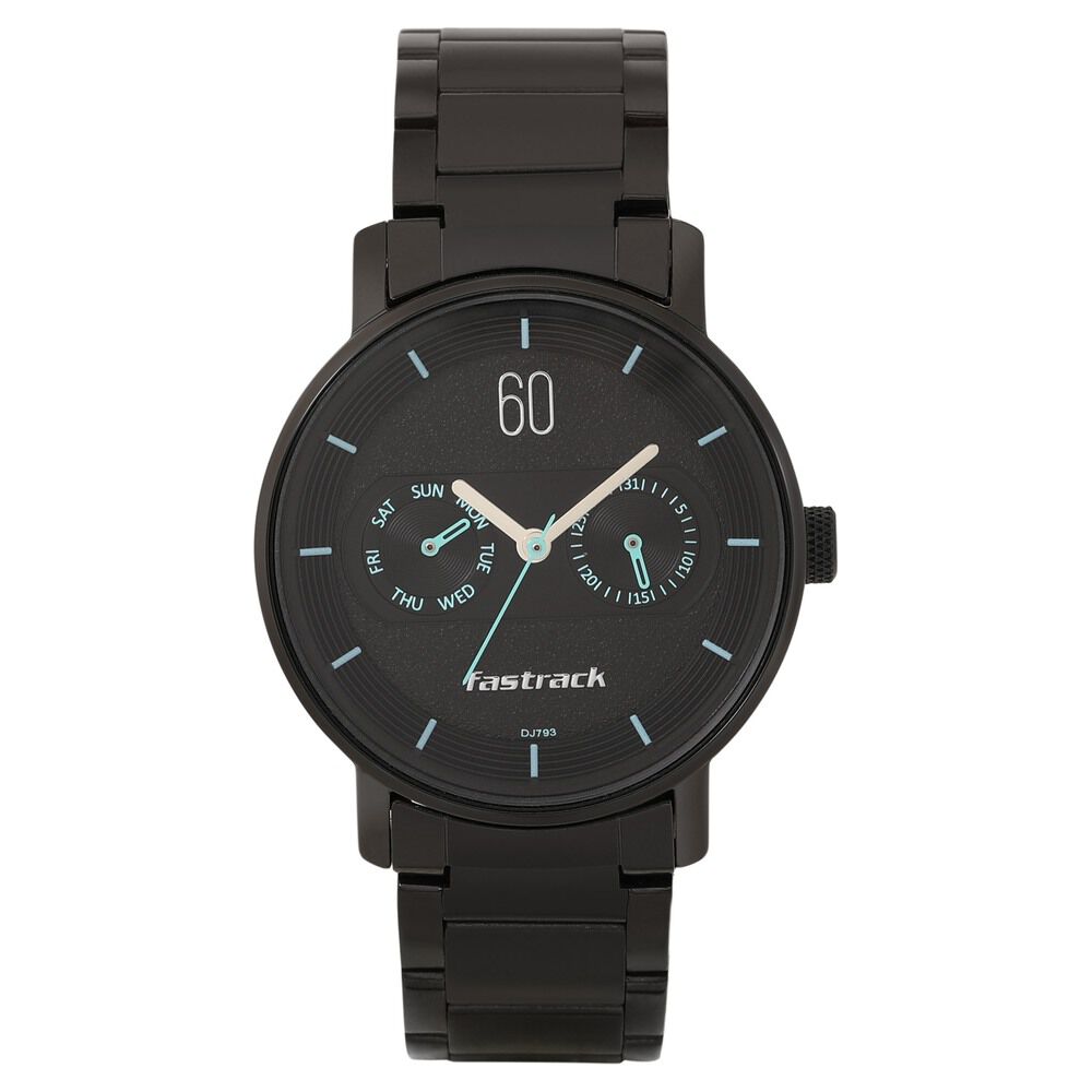 Fastrack Go Skate Quartz Analog with Day and Date Black Dial Stainless Steel Strap Watch for Girls NR6198NM01