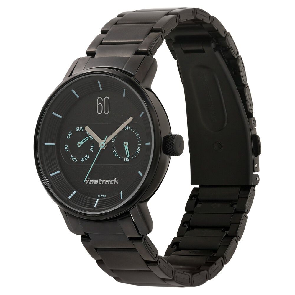 Fastrack Go Skate Quartz Analog with Day and Date Black Dial Stainless Steel Strap Watch for Girls NR6198NM01