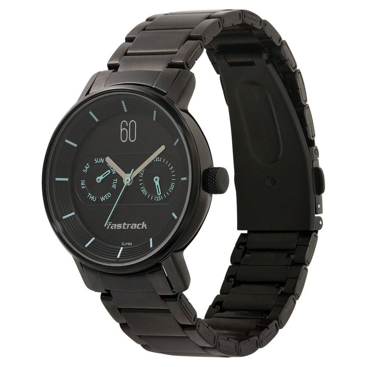 Fastrack Go Skate Quartz Analog with Day and Date Black Dial Stainless Steel Strap Watch for Girls NR6198NM01