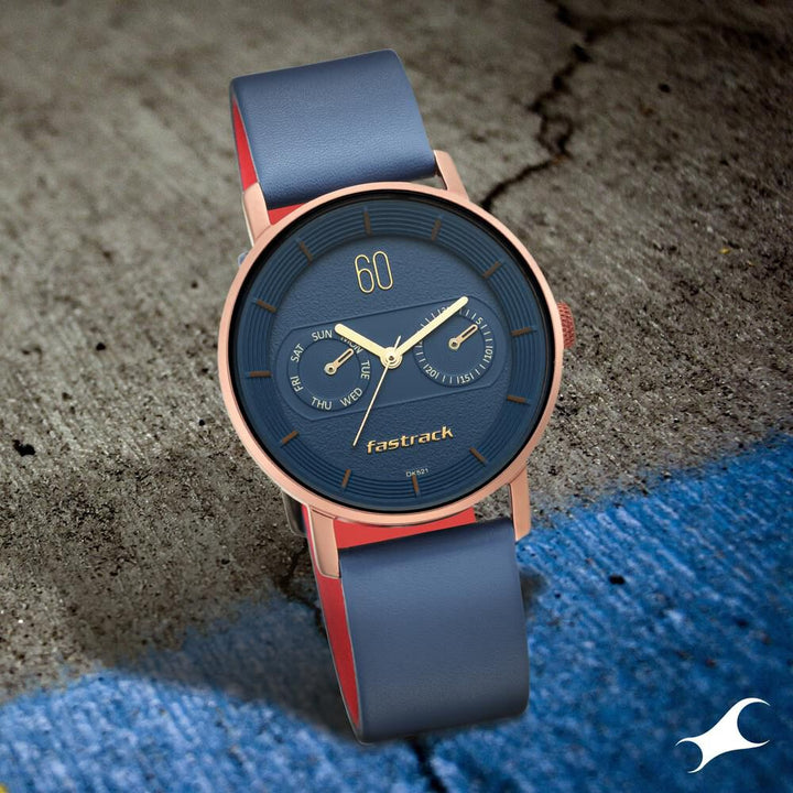 Fastrack Blue Dial Leather Strap Watch for Girls NP6198QL01