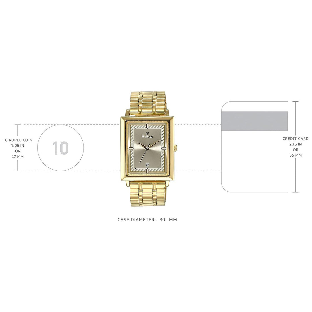 Titan Champagne Dial Golden Stainless Steel Strap Watch NL1715YM02 (DF989)