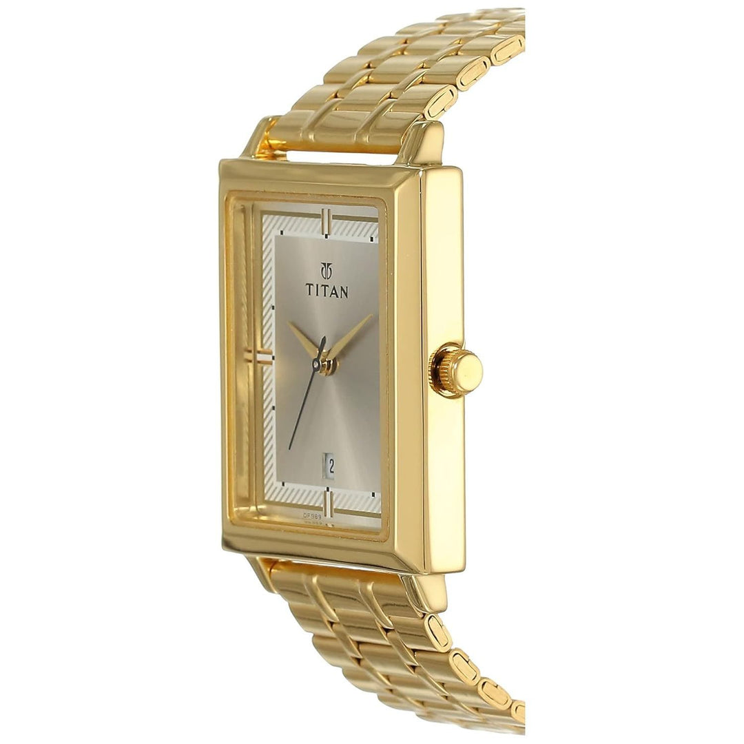 Titan Champagne Dial Golden Stainless Steel Strap Watch NL1715YM02 (DF989)