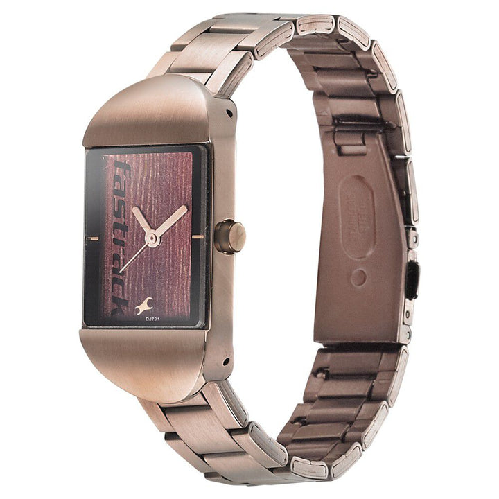 Fastrack Go Skate Quartz Analog Brown Dial Stainless Steel Strap Watch for Girls NS6201KM02