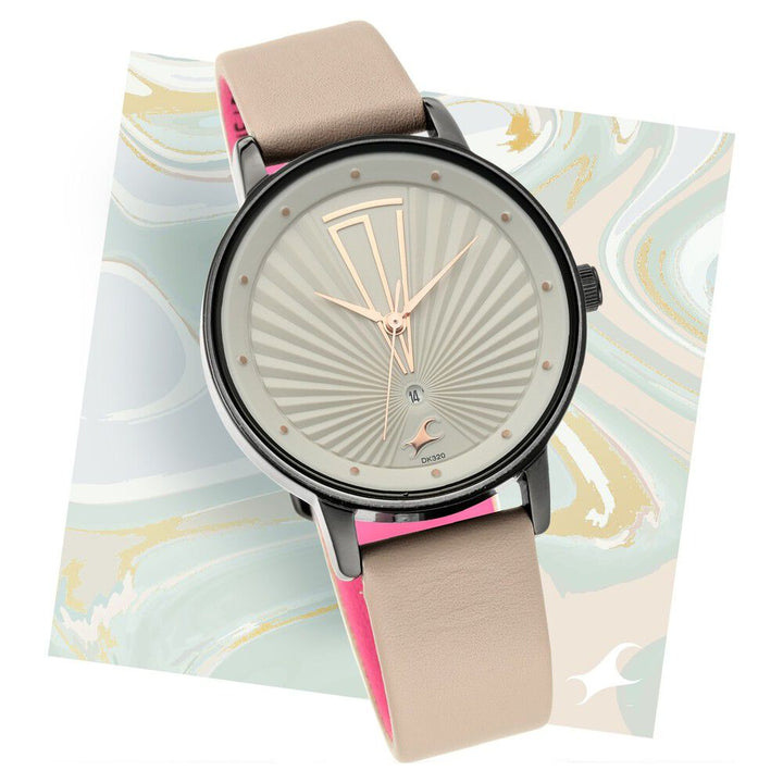 Fastrack Ruffles Quartz Analog with Date Grey Dial Leather Strap Watch for Girls NR6206NL01
