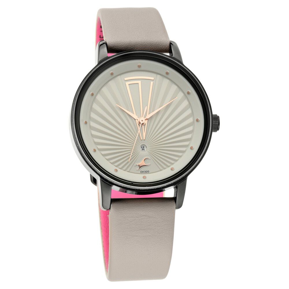 Fastrack Ruffles Quartz Analog with Date Grey Dial Leather Strap Watch for Girls NR6206NL01