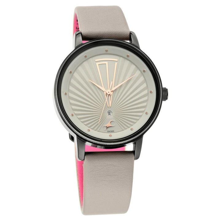 Fastrack Ruffles Quartz Analog with Date Grey Dial Leather Strap Watch for Girls NR6206NL01