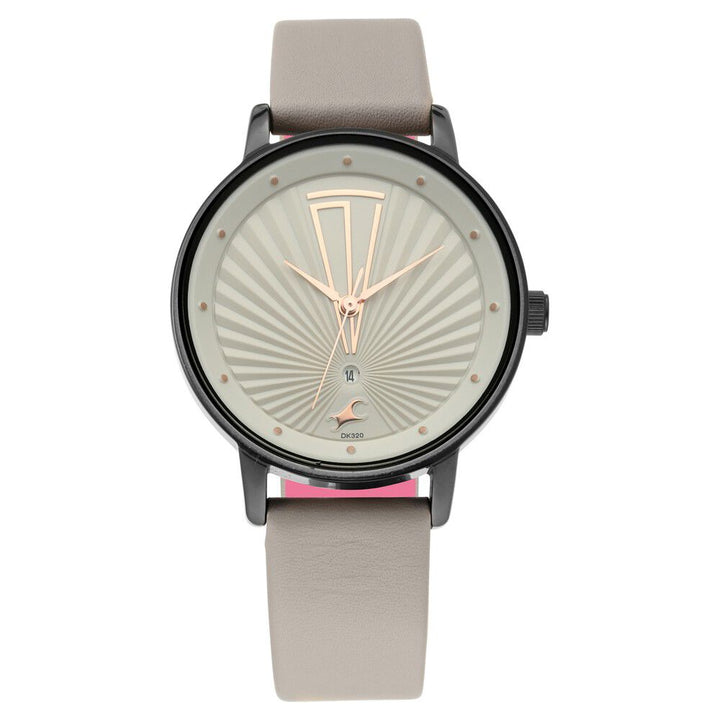 Fastrack Ruffles Quartz Analog with Date Grey Dial Leather Strap Watch for Girls NR6206NL01