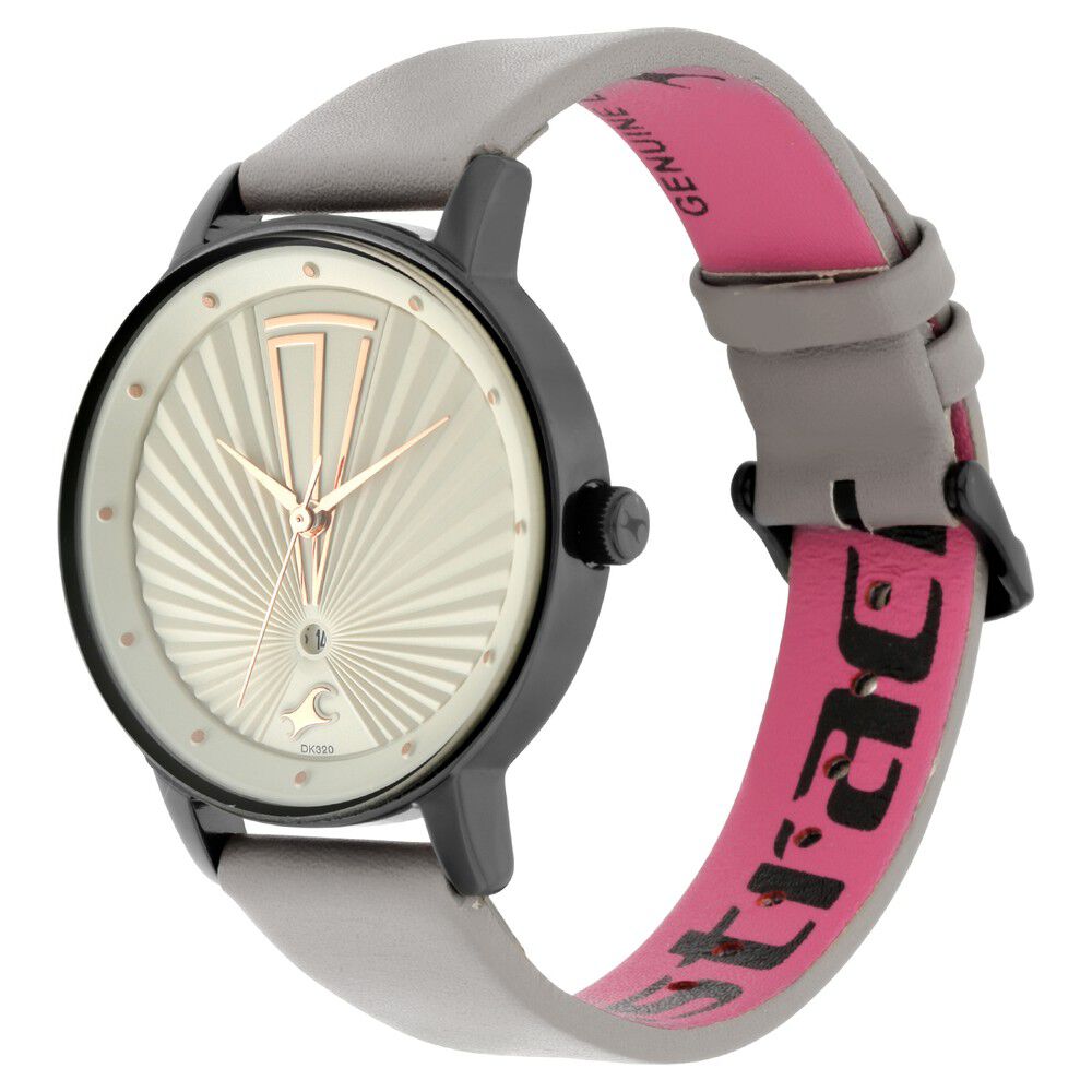 Fastrack Ruffles Quartz Analog with Date Grey Dial Leather Strap Watch for Girls NR6206NL01