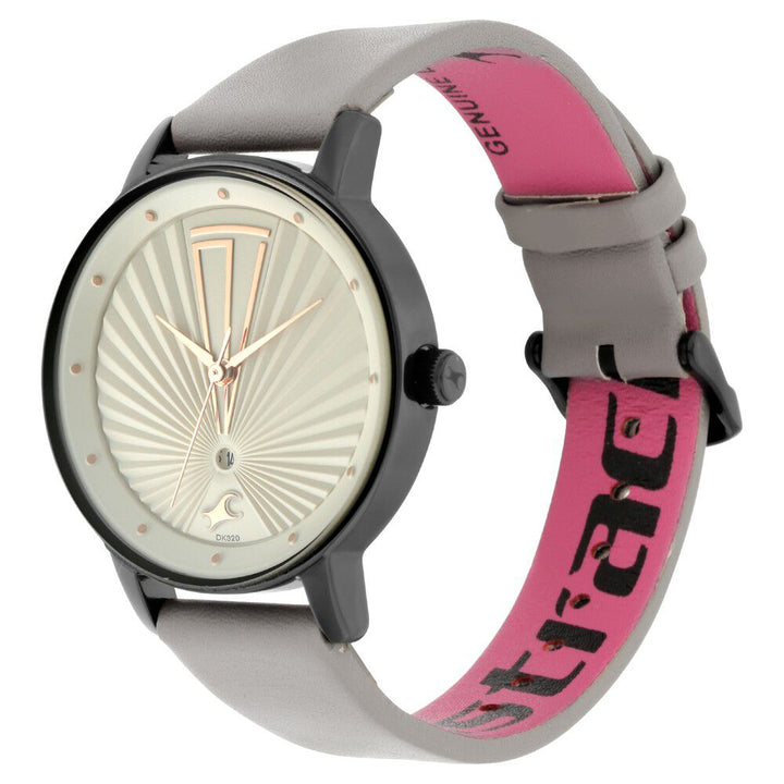 Fastrack Ruffles Quartz Analog with Date Grey Dial Leather Strap Watch for Girls NR6206NL01