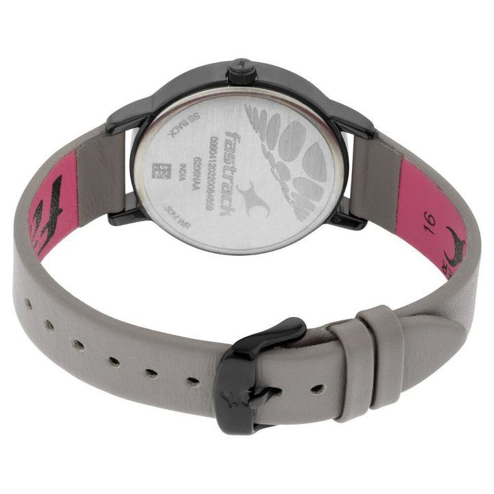 Fastrack Ruffles Quartz Analog with Date Grey Dial Leather Strap Watch for Girls NR6206NL01