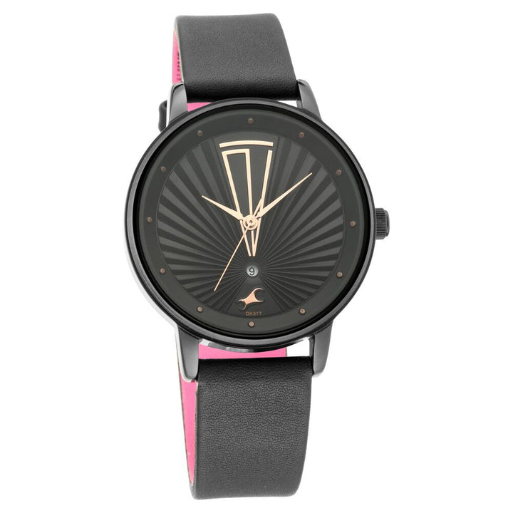 Fastrack Ruffles Quartz Analog with Date Black Dial Leather Strap Watch for Girls NR6206NL02