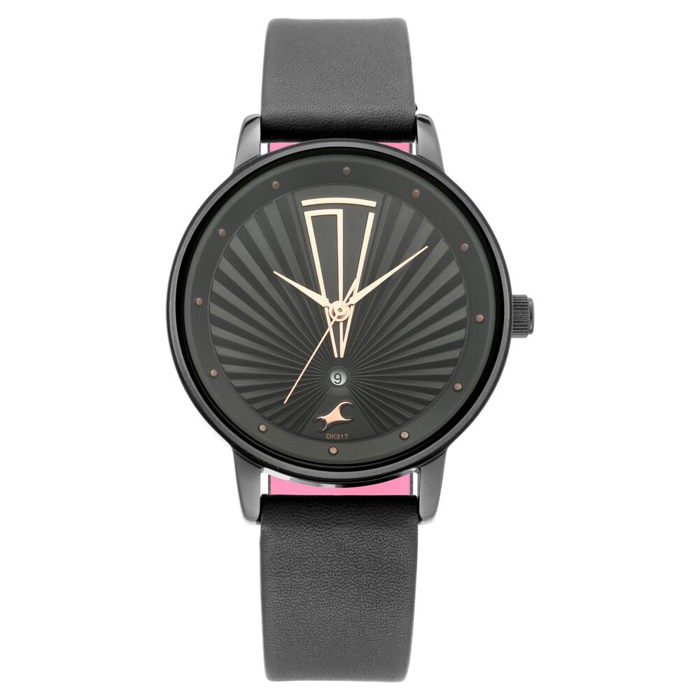 Fastrack Ruffles Quartz Analog with Date Black Dial Leather Strap Watch for Girls NR6206NL02