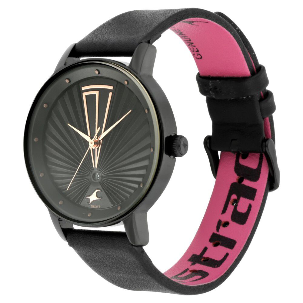 Fastrack Ruffles Quartz Analog with Date Black Dial Leather Strap Watch for Girls NR6206NL02