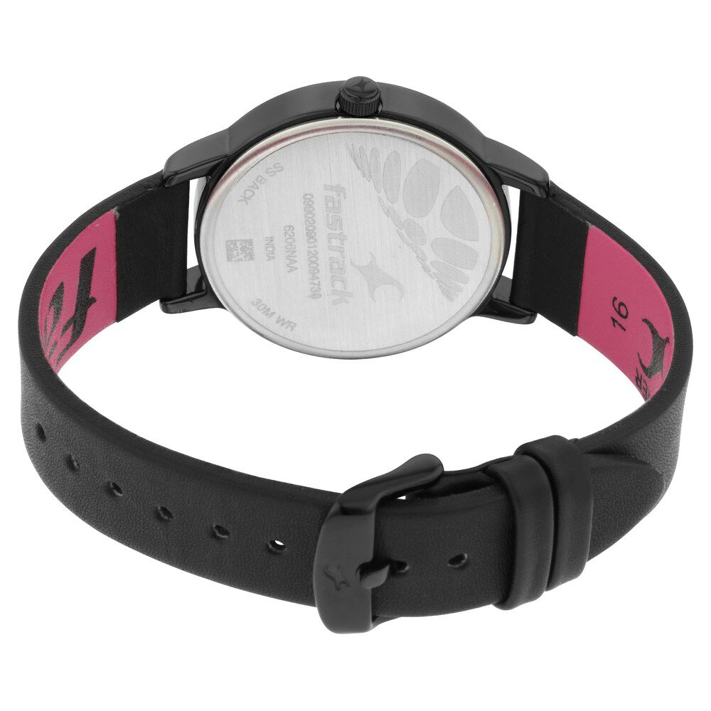 Fastrack Ruffles Quartz Analog with Date Black Dial Leather Strap Watch for Girls NR6206NL02
