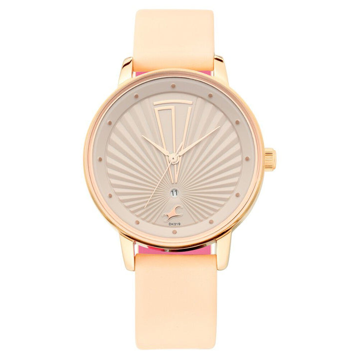 Fastrack Ruffles Quartz Analog with Date Beige Dial Leather Strap Watch for Girls NS6206WL01