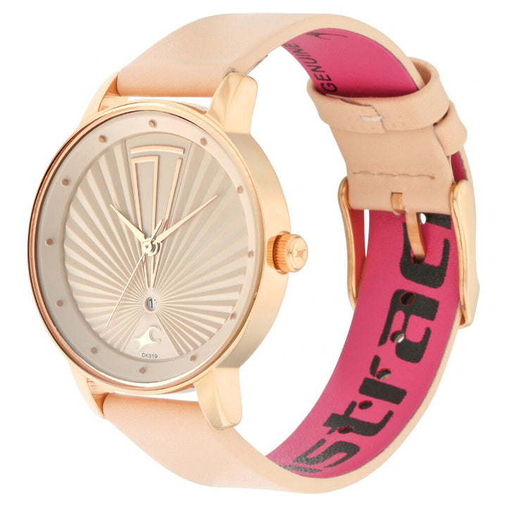 Fastrack Ruffles Quartz Analog with Date Beige Dial Leather Strap Watch for Girls NS6206WL01