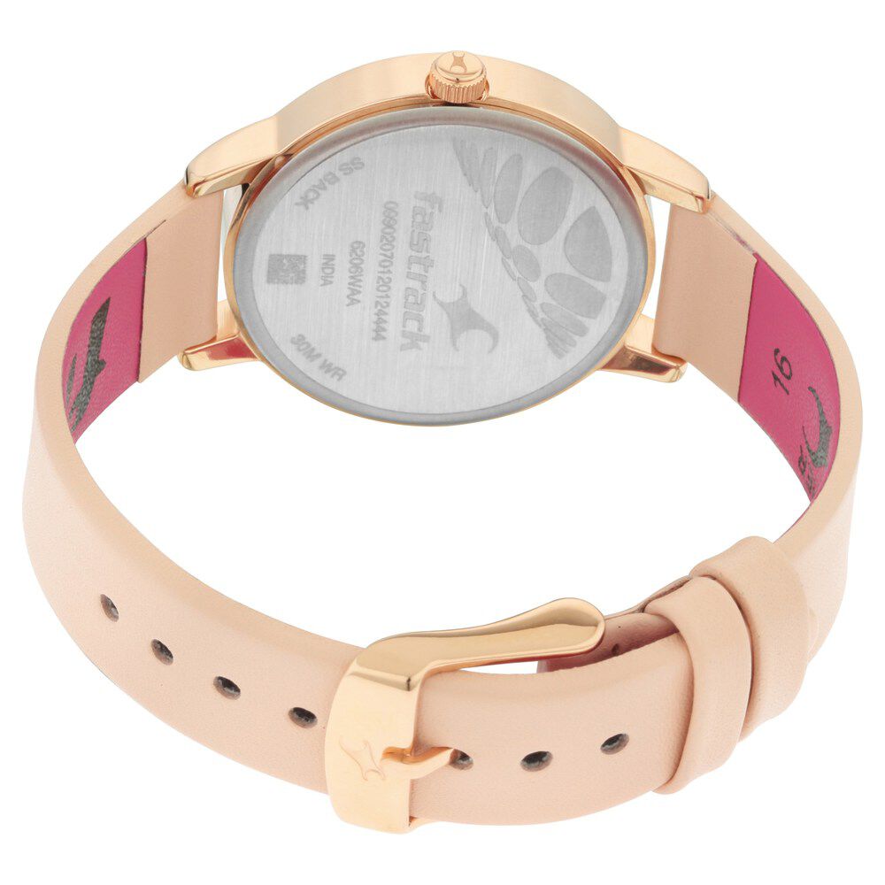 Fastrack Ruffles Quartz Analog with Date Beige Dial Leather Strap Watch for Girls NS6206WL01